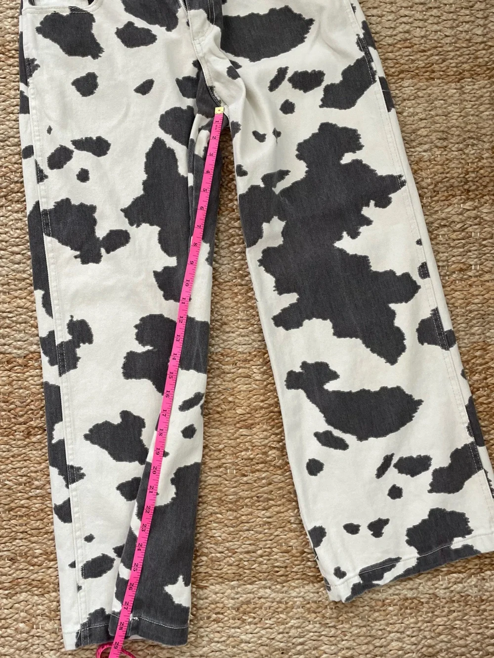 Cow Print Straight Leg Jeans Black White Western Women’s Small Western Boho - Picture 5 of 7